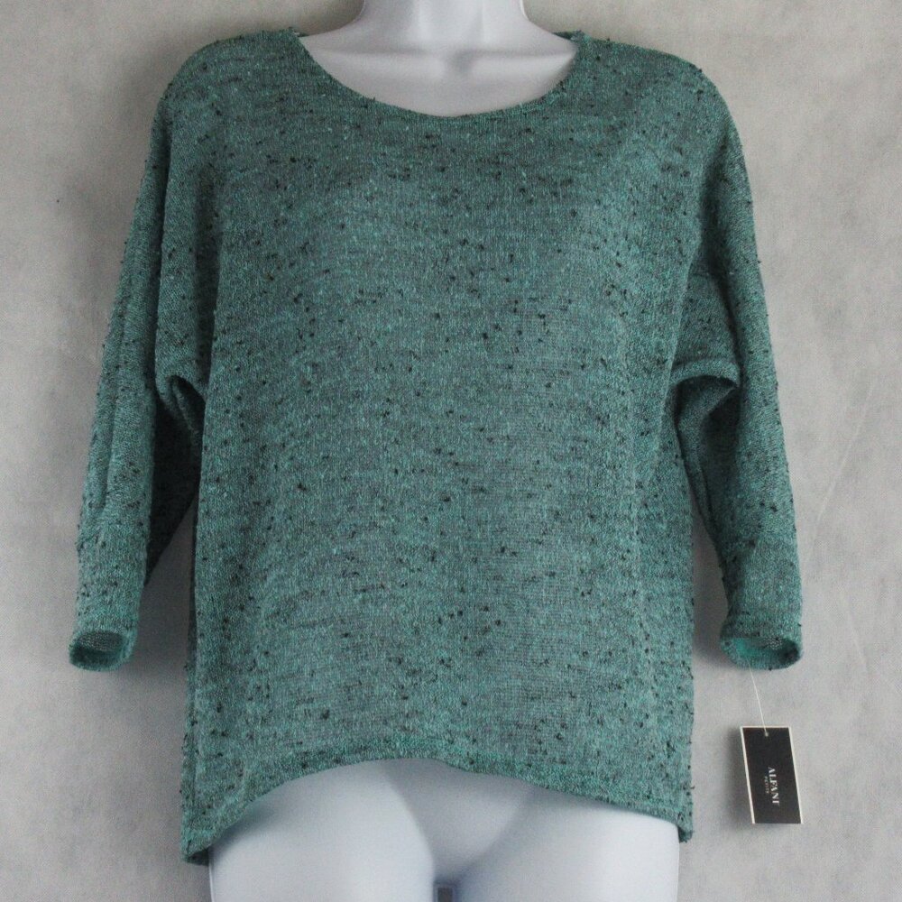Alfani Women's Petite Hi-Low Lightweight Sheer Knit Sweater, Modern Aqua, PS